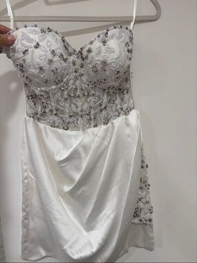 Jovani White Strapless Embellished Mini Dress